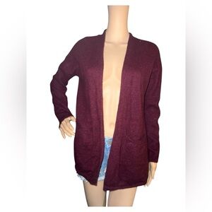 Magaschoni Burgundy Open-Front 100% Cashmere Cardigan Sweater Pockets Super Soft